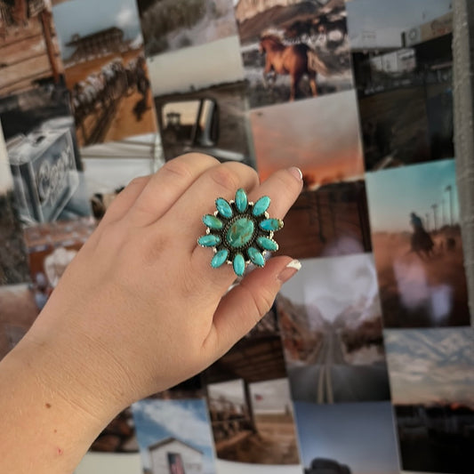 Turquoise Flower ADJ Ring