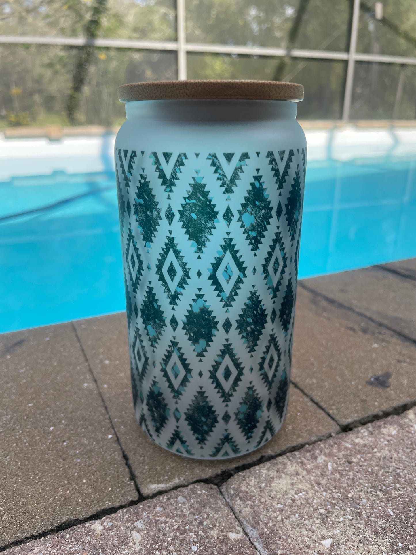 Tribal Acid Turquoise 16oz Frosted Glass Tumbler